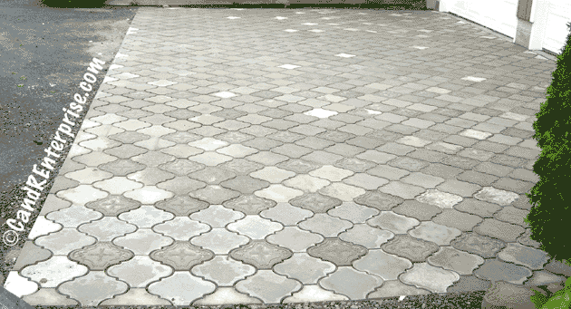 Mediterranean style stepping stone molds were used to create this garage apron Mediterranean style stepping stone molds were used to create this garage apron