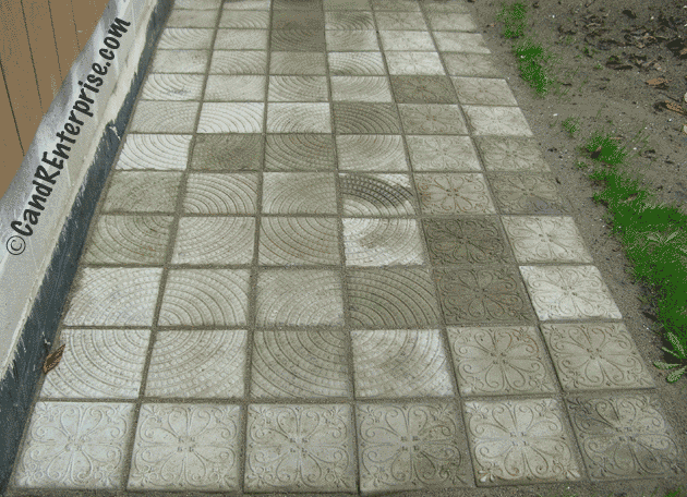 Rectangular area made from square stepping stone molds Rectangular area made from square stepping stone molds