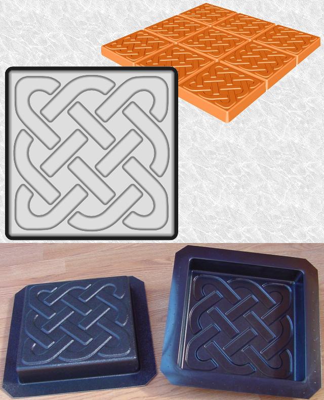 Square Celtic Knot Stepping Stone Mold—Design and ABS views