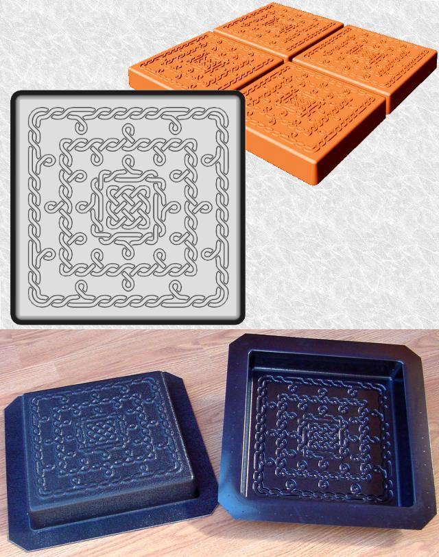 Square Fine Celtic Knots Stepping Stone Mold—Design and ABS views