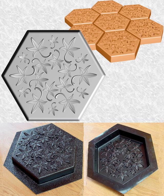 Hexagon Fall Leaves Stepping Stone Mold—ABS and design views